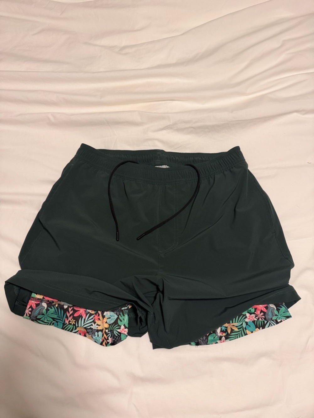 chubbies Dark Green Athletic Shorts with Floral Liner